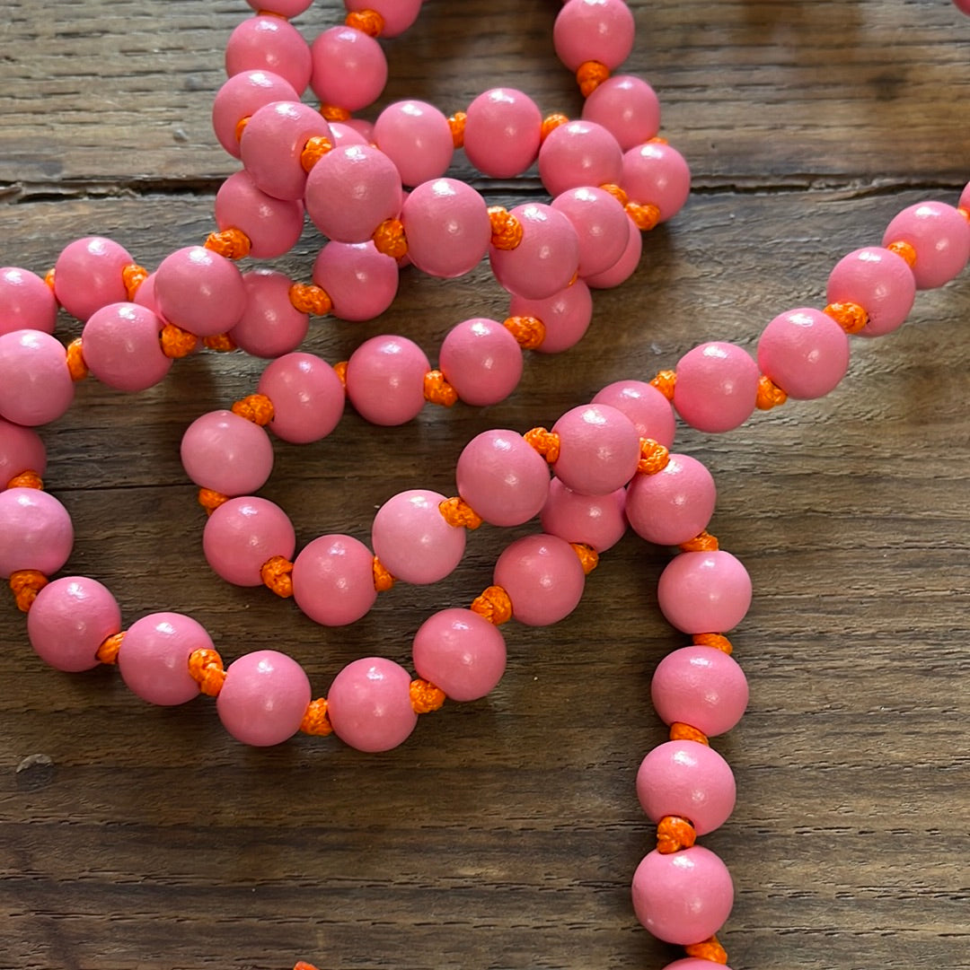 TRACOLLA in LEGNO per cellulare ROSA cordino ARANCIO