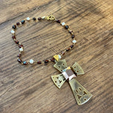 PEARL AND TIGER'S EYE CRUCIFIX