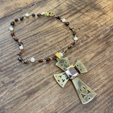 PEARL AND TIGER'S EYE CRUCIFIX