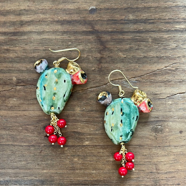 Caltagirone ceramic prickly pear earrings