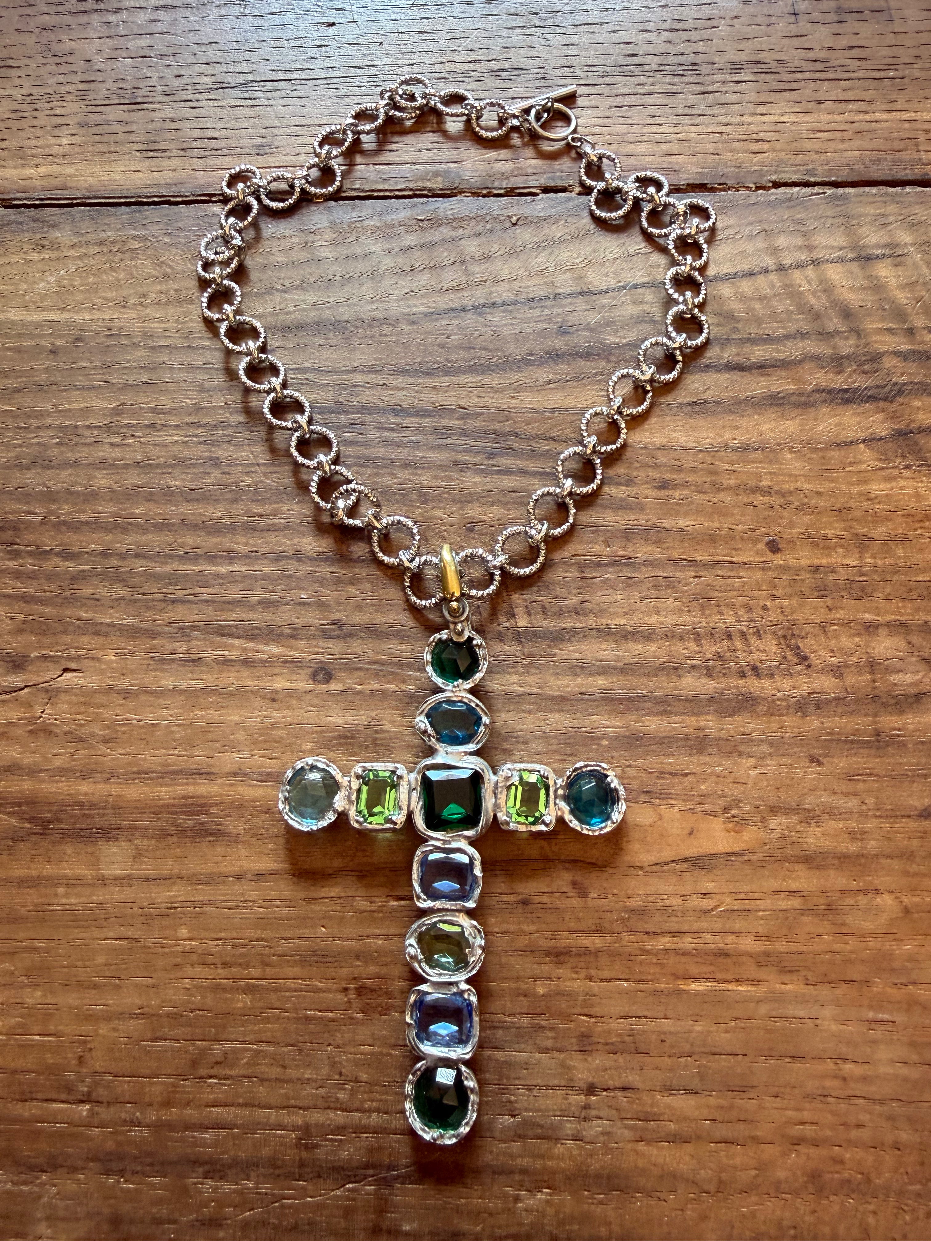 CROCEFISSO CHRISTAL VERDE AZZURRO