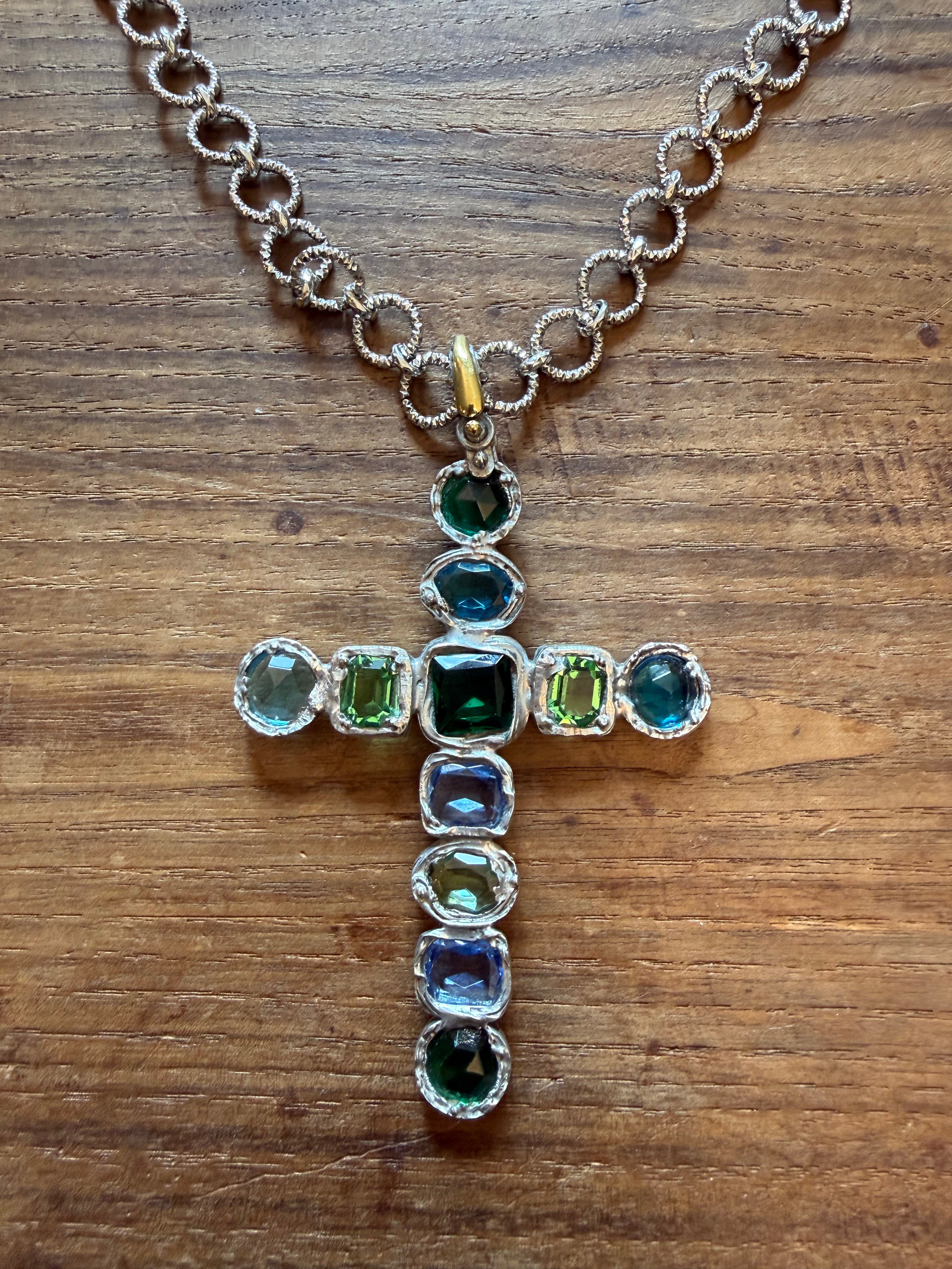 CROCEFISSO CHRISTAL VERDE AZZURRO