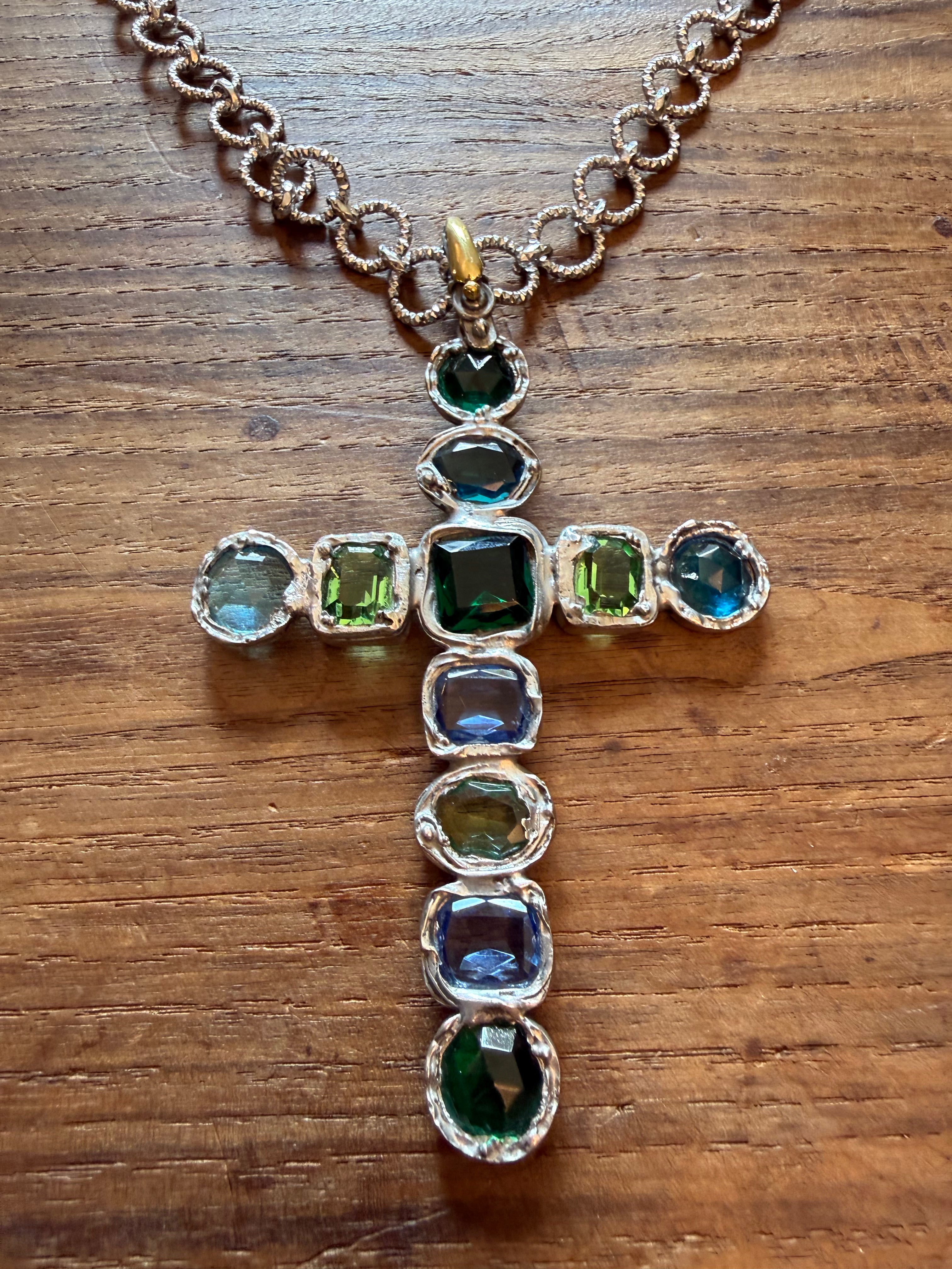 CROCEFISSO CHRISTAL VERDE AZZURRO