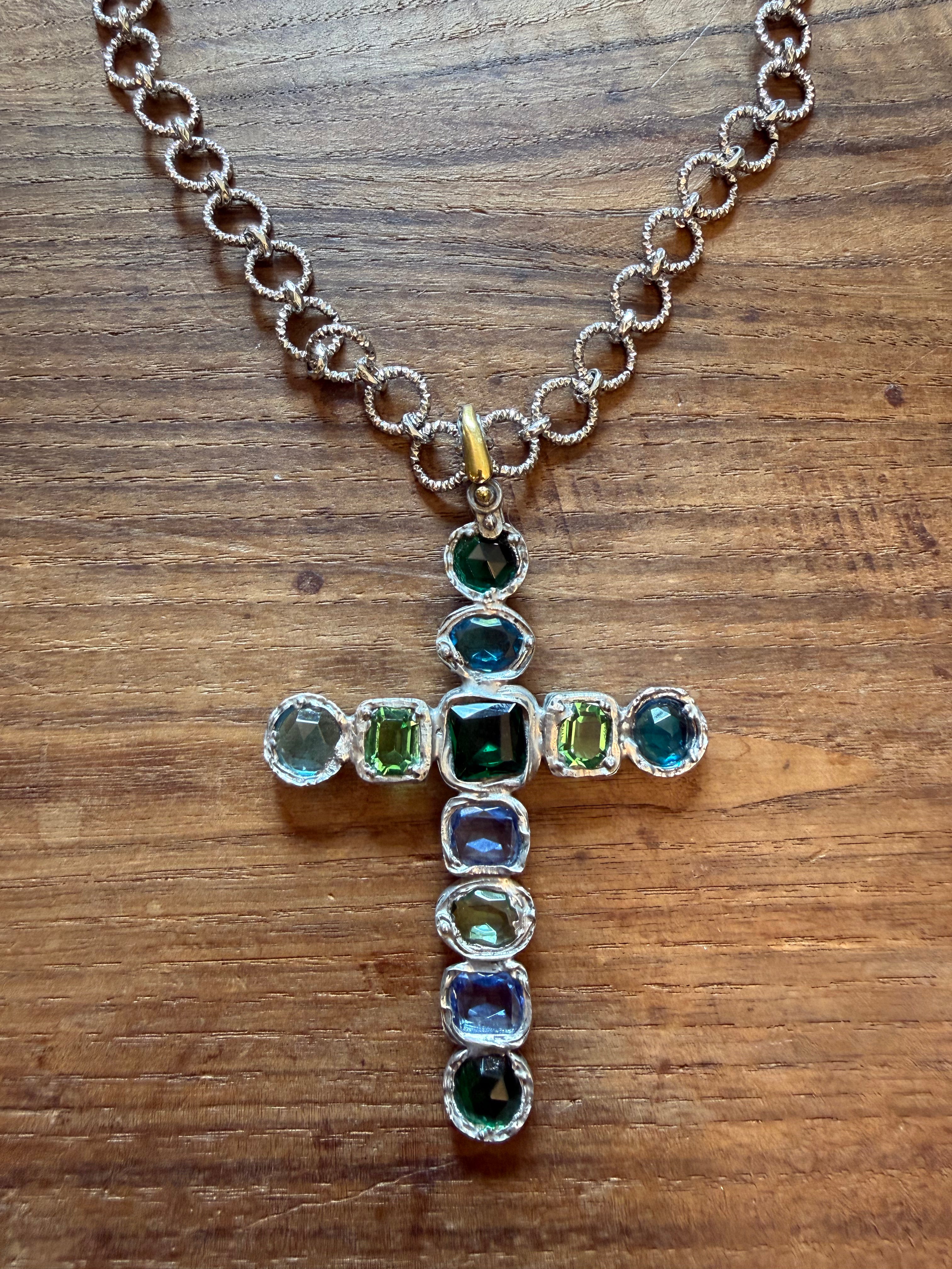 CROCEFISSO CHRISTAL VERDE AZZURRO