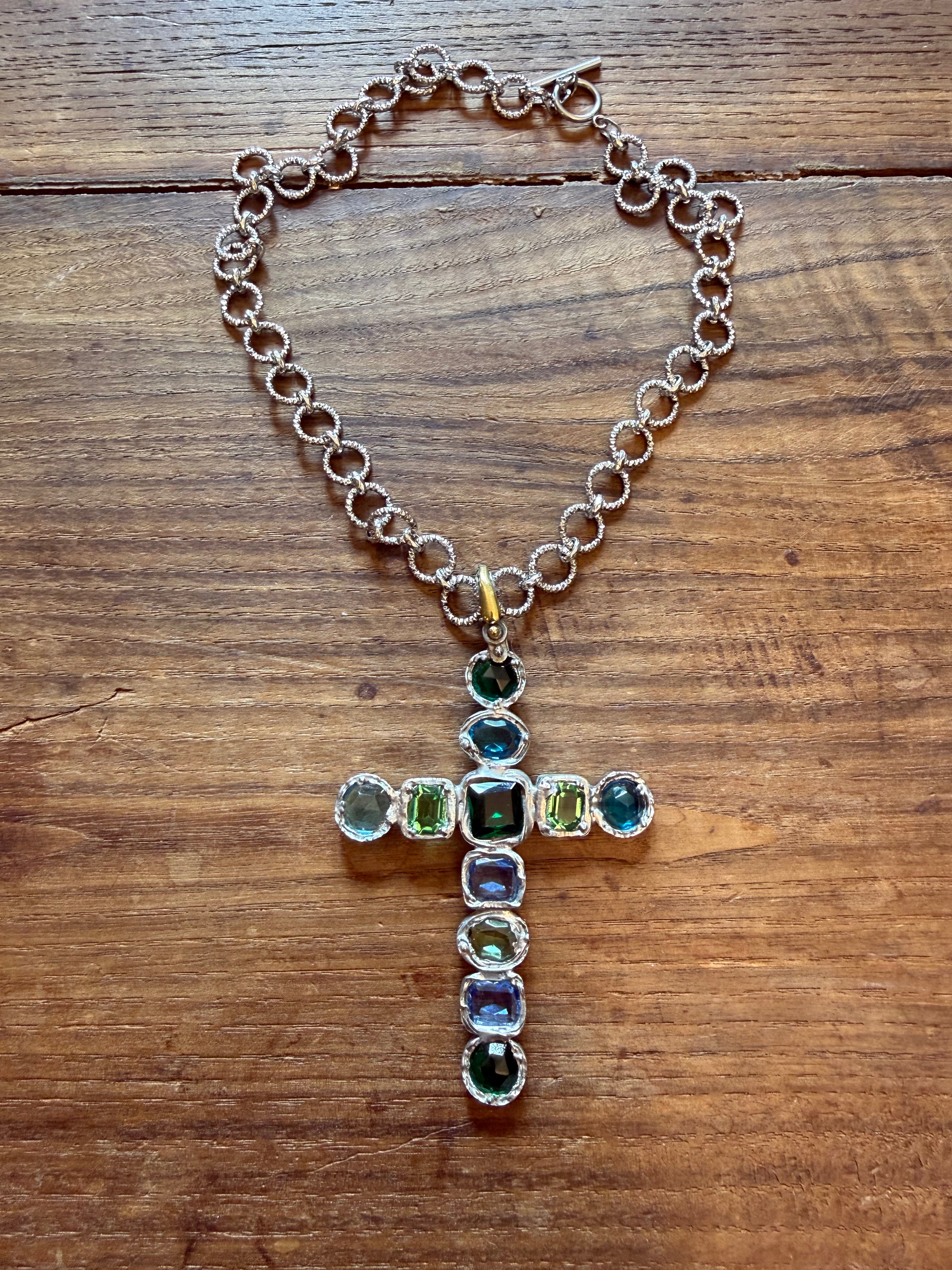 CROCEFISSO CHRISTAL VERDE AZZURRO