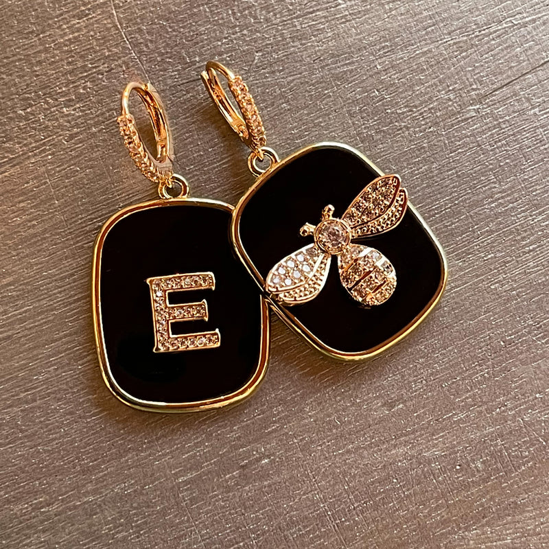 LETTER TAGS AND BLACK APINA EARRINGS
